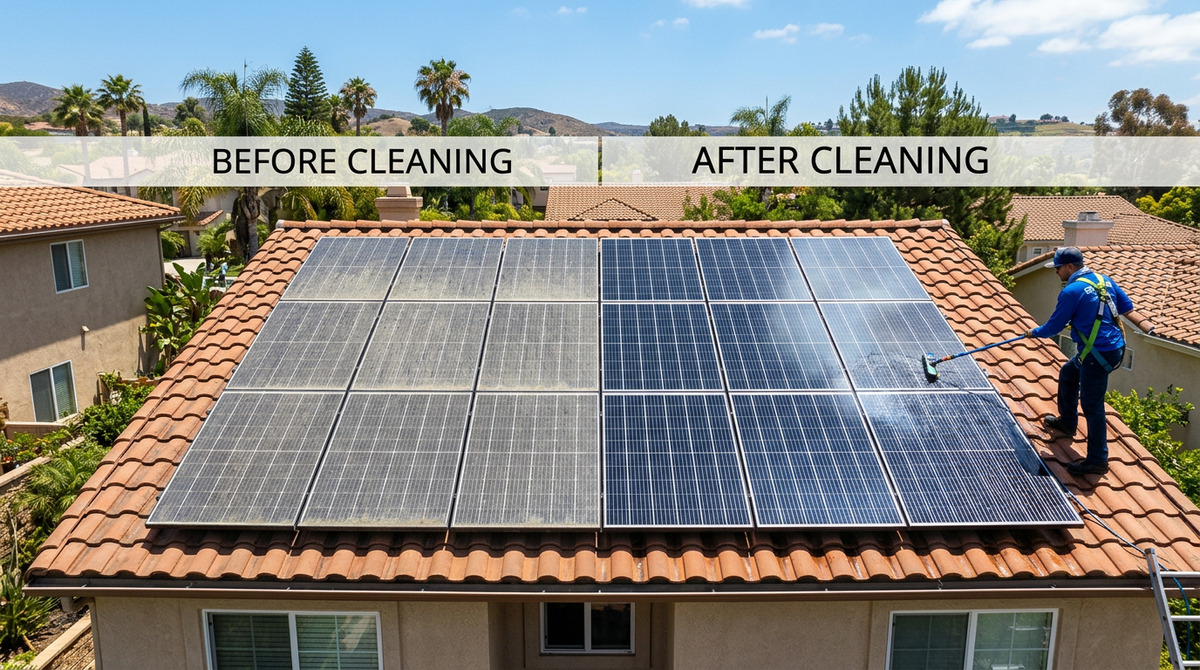 Solar panel before and after cleaning